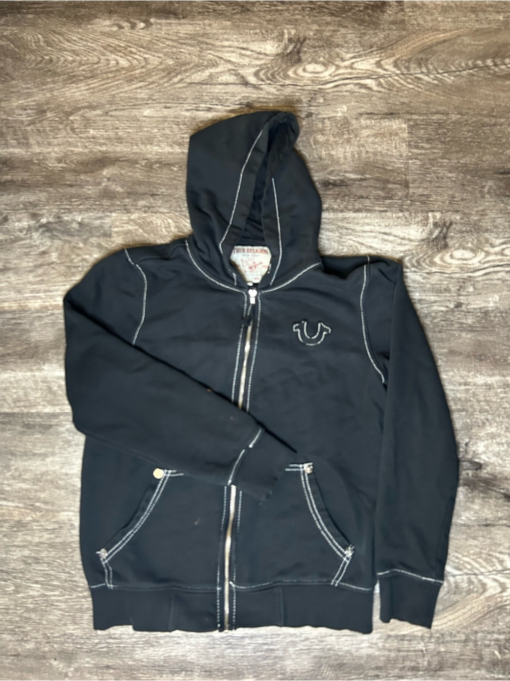 True Religion World Tour Buddha Zip Up Hoodie Black Men’s Small Y2K Streetwear
